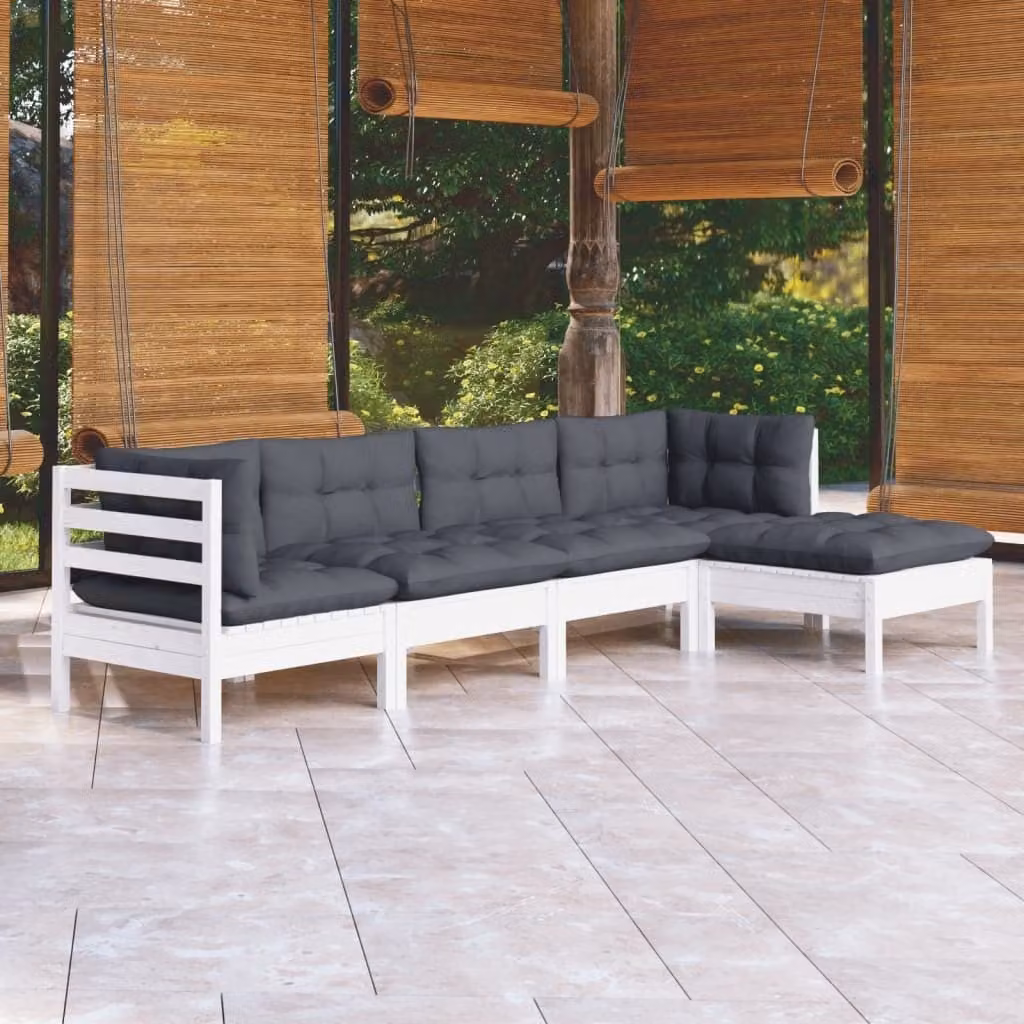 The Living Store Set da giardino 5 pezzi con cuscini in legno di pino bianco