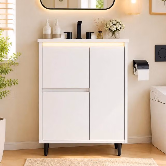 Mobile bagno da terra REDOM bianco in MDF con lavabo integrato in ceramica L: 61 cm, P: 46,5 cm, H: 87 cm