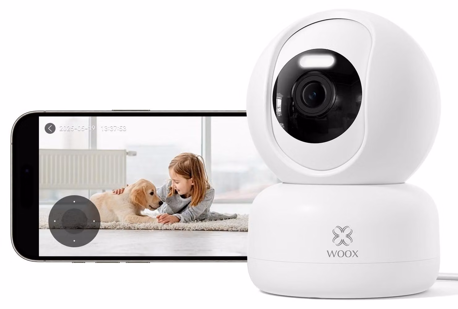 Telecamera di sicurezza interna Woox, 2K, con Wi-Fi, rotazione a 360°, ideale per la sorveglianza domestica, inclusa la visione notturna a colori
