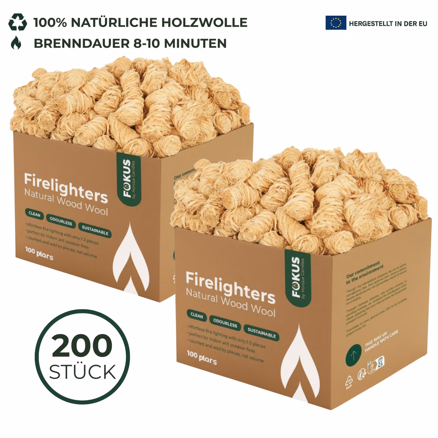 HORECA CANDLES Accendifuoco in trucioli di legno, 200 pezzi – Accendifuoco ecologico in trucioli di legno naturali – Per caminetti, barbecue, stufe e forni per pizza