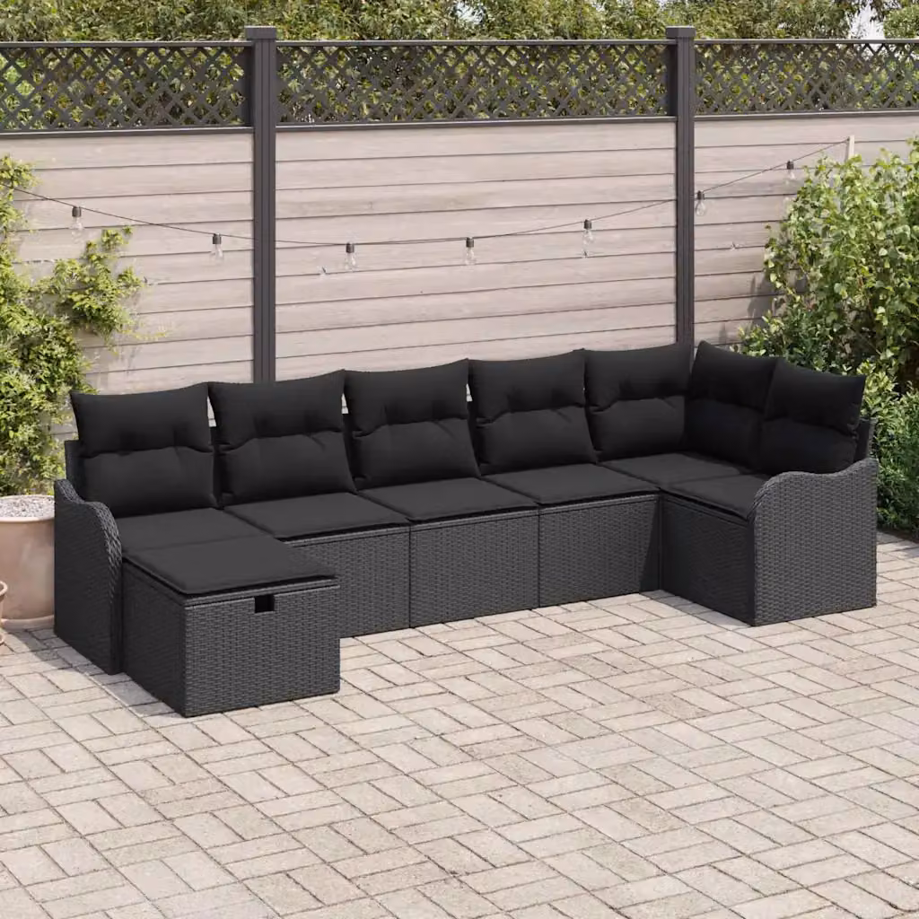 Set Divano da Giardino vidaXL in Poly Rattan con Cuscini, 7 Pezzi, L-Shape – 1
