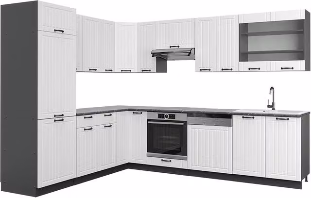 Cucina angolare completa Vicco Fame-Line Bianco rustico e Antracite L/P/H: 287 x 227 x 85 cm senza piano di lavoro