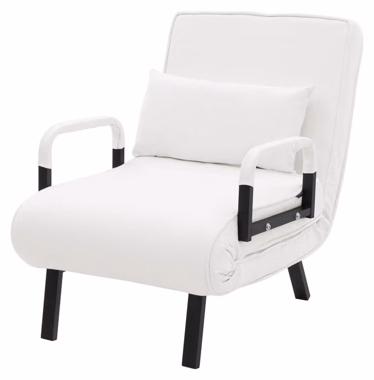 Poltrona reclinabile con funzione letto, poltrona 3 in 1 con funzione letto, poltrona pieghevole trasformabile in letto, poltrona pieghevole, divano letto pieghevole, tessuto chenille, colore bianco