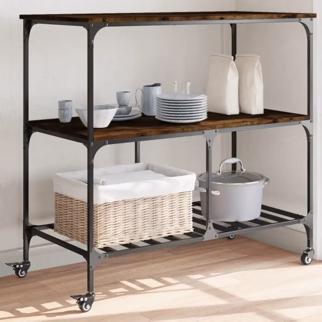 Carrello da cucina in legno multistrato e metallo Rovere Fumo DESIGN IN L/P/H: 100 x 50 x 95 cm CFW9411132 – 2