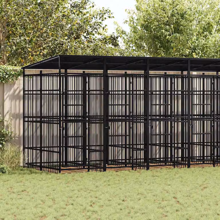 vidaXL Gabbia per cani da esterno con tetto in acciaio nero opaco