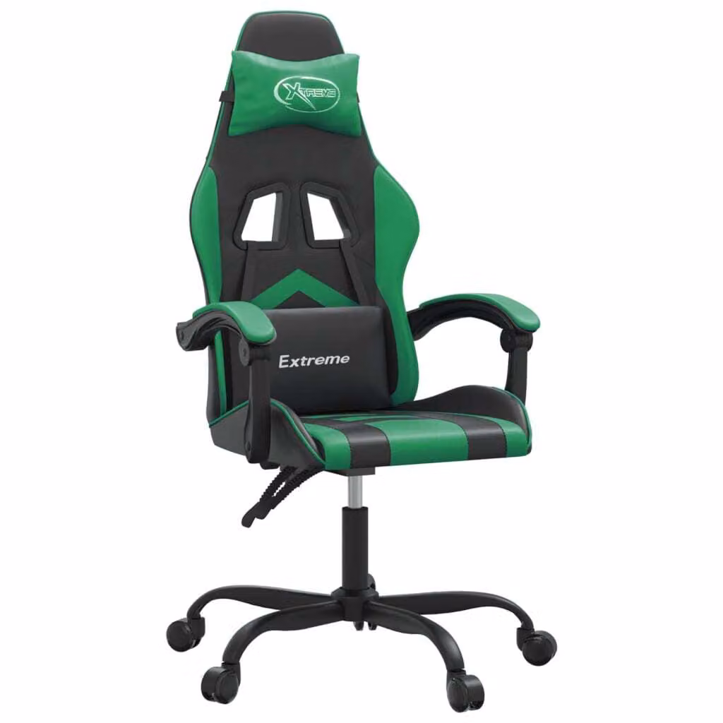 Sedia da Gaming Girevole Nera e Verde in Pelle finta