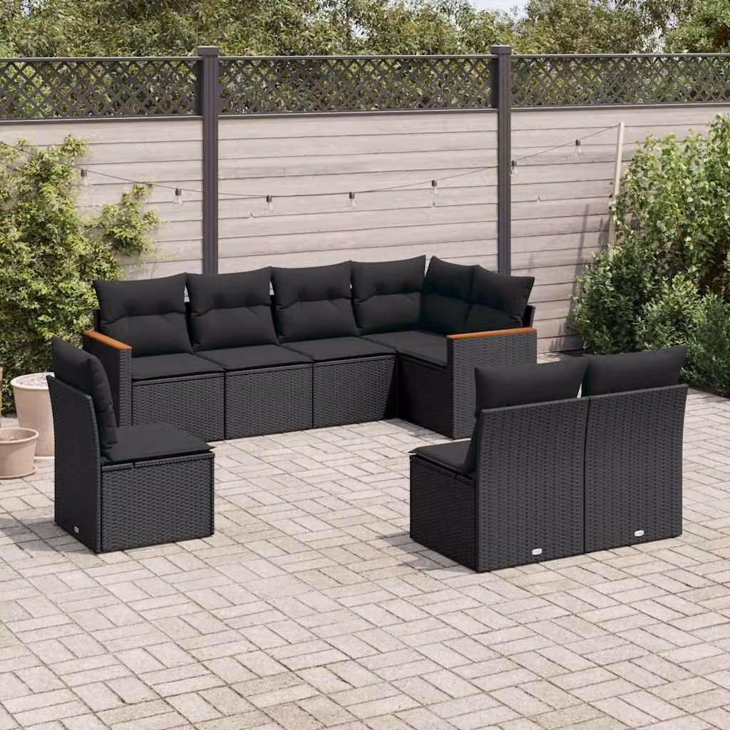vidaXL Set di Divani da Giardino a L in Polyrattan Nero con 8 Cuscini e Coperture Rimovibili – 1