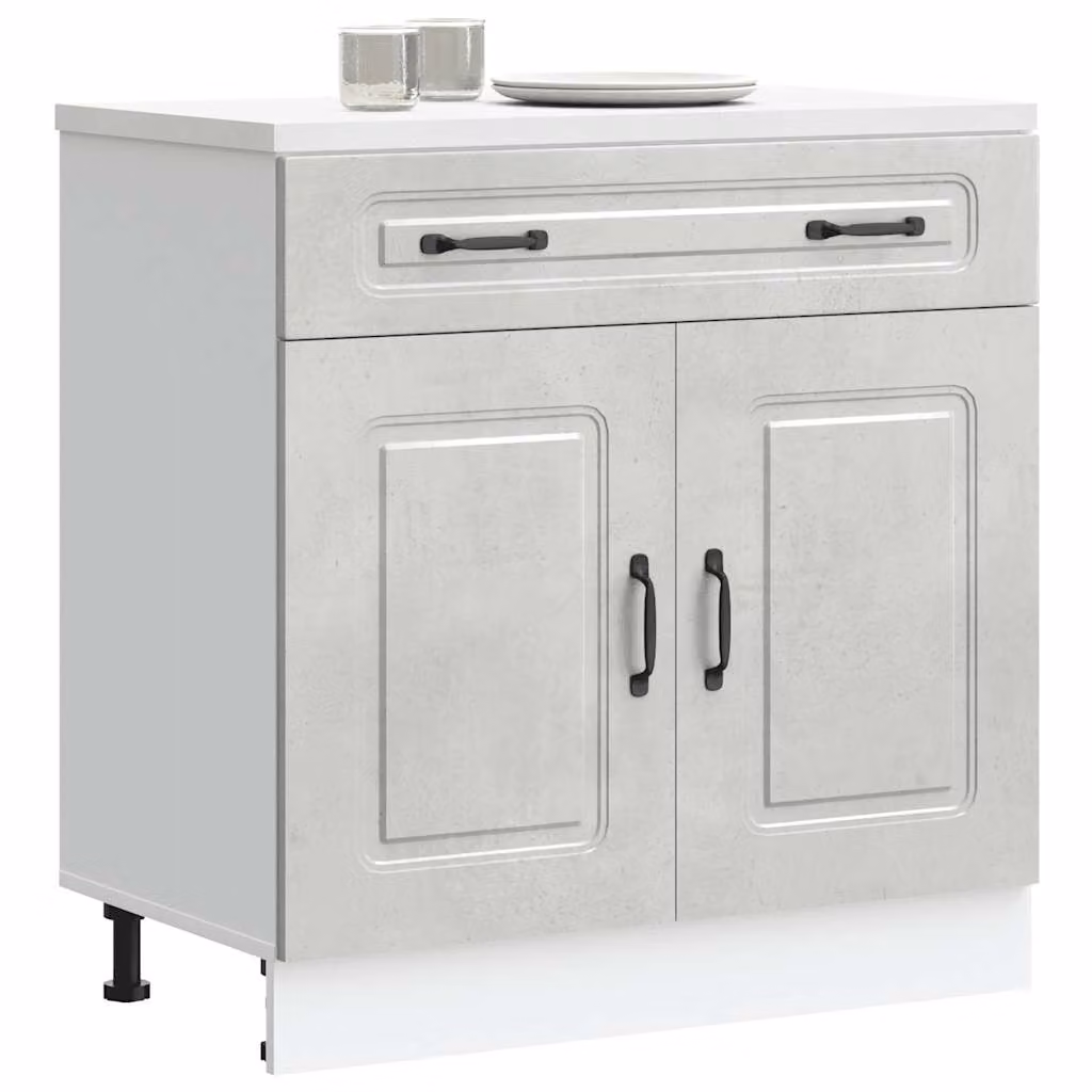 Base da cucina vidaXL Kalmar Grigio Cemento in legno e MDF con ante a battente e cassetti L/P/H: 46,0 x 81,5 x 80,0 cm