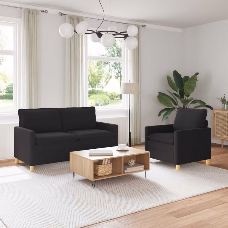 Set di 2 divani moderni vidaXL in tessuto nero con struttura in metallo per il tuo soggiorno