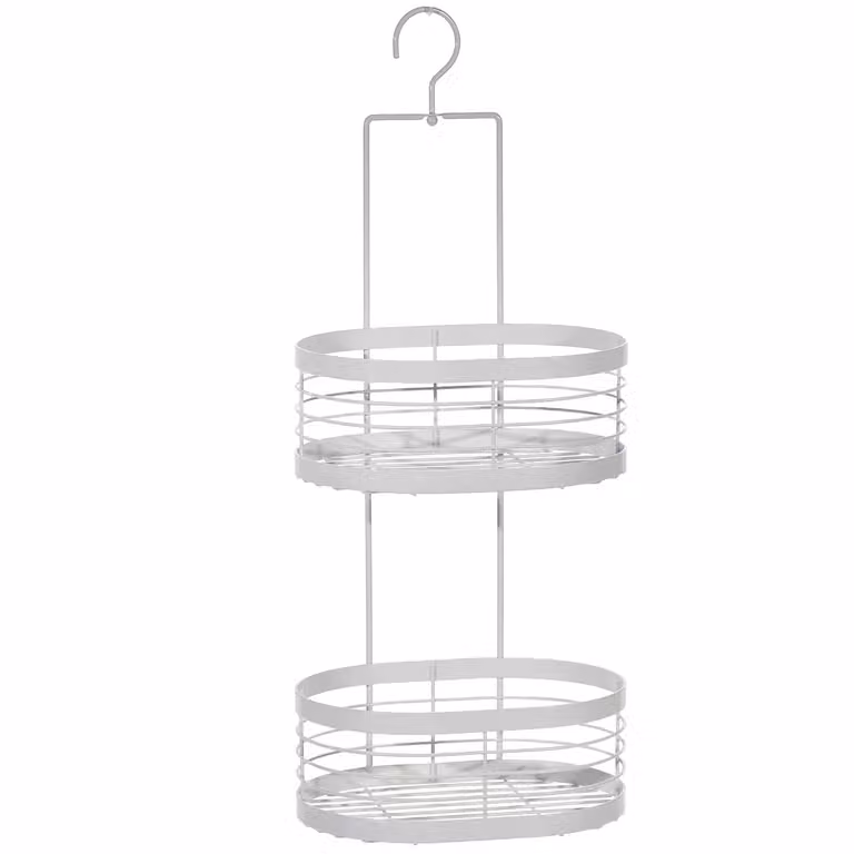 Mensola Doccia con 2 Ripiani in Metallo VESTIAMO CASA Linea Tahoma White H 48 x L 23 x P 16,5 cm