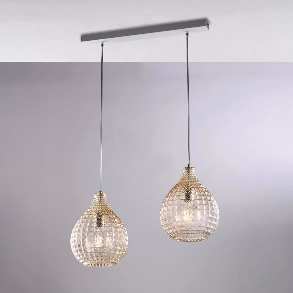 Lampada a sospensione Belight Diamante con 2 luci su binario in ferro bianco e vetro ambra – 2