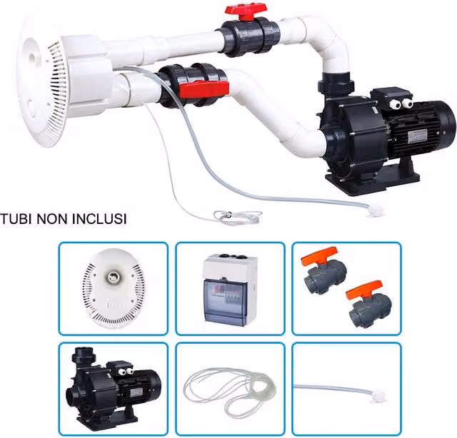 Kit Pro Nuoto Controcorrente Mr. Piscina Hydro 10 con Pompa per Idromassaggio Mrb 25 da 4 Hp Trifase Bianco