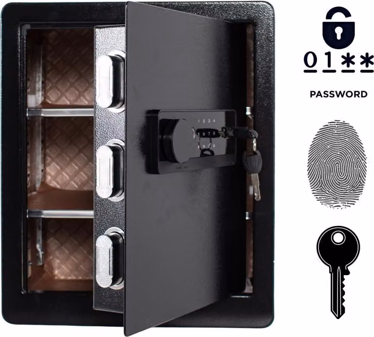 Cassaforte domestica blindata biometrica con impronta digitale 45x38x32 cm Nero