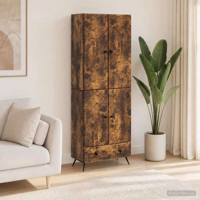 Set di 2 armadi moderni vidaXL in legno MDF color rovere fumo con illuminazione integrata e cassetti interni