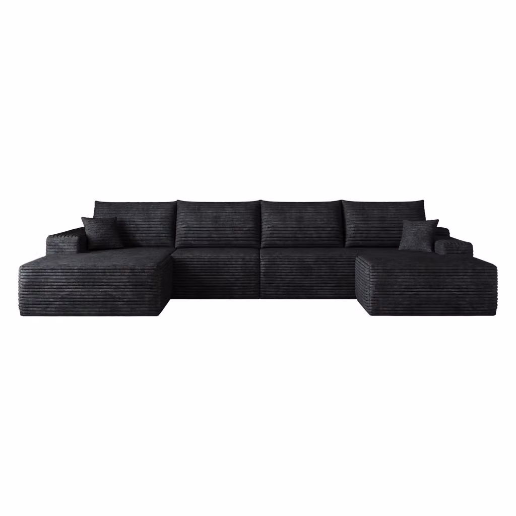 Divano modulare angolare con chaise longue sinistra in tessuto a coste nero L/P/H: 340 x 175 x 83 cm – 2