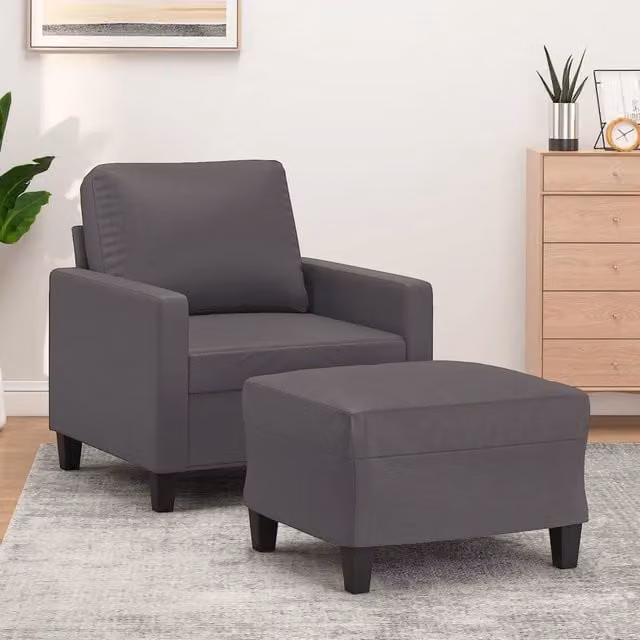 Divano Sedia-Poltrona con Poggiapiedi Grigio 60 cm in Similpelle 614444