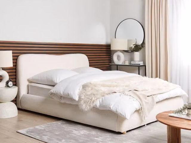 Letto contenitore BELIANI in tessuto bouclé bianco con design moderno e minimalista L/P: 160 x 200 cm
