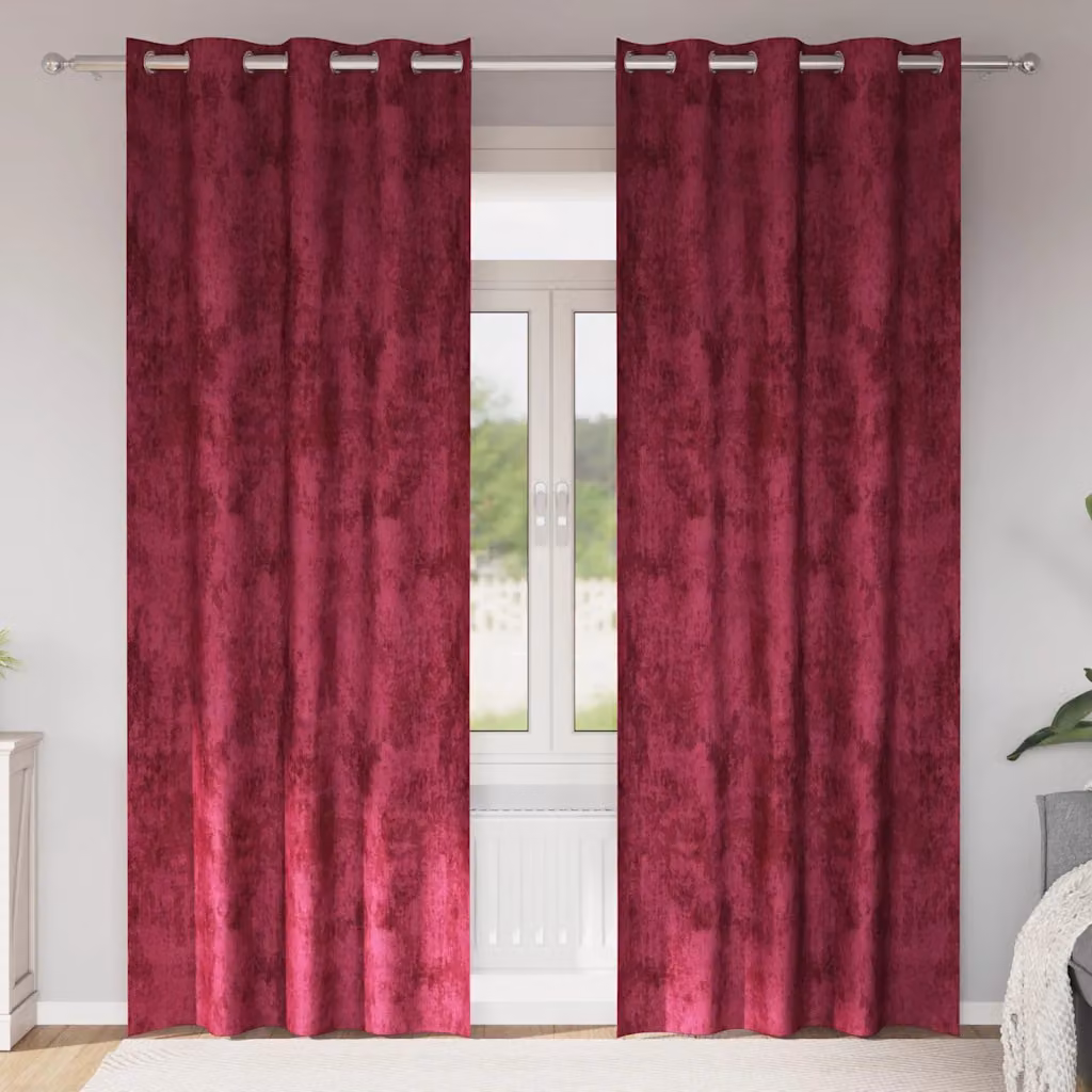 Set di 2 tende vidaXL in velluto rosso, oscuranti e termoisolanti, con occhielli, H: 225 cm x L: 140 cm