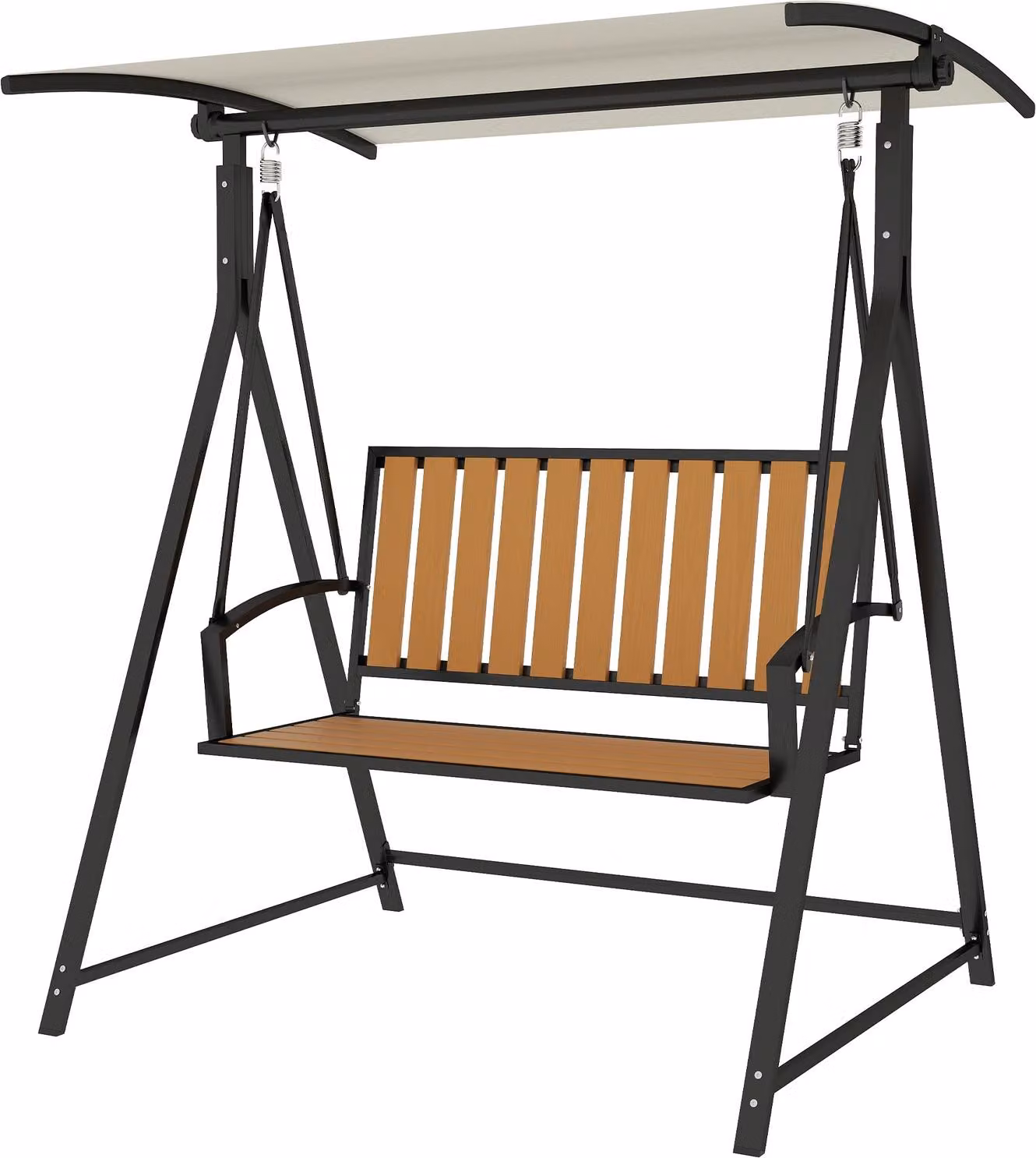 Altalena Hollywood con tettuccio parasole regolabile, altalena da giardino a 2 posti, panca resistente alle intemperie, portata fino a 240 kg, lettino da giardino per giardino, terrazza, 142 x 112 x 162 cm, nero Aosom