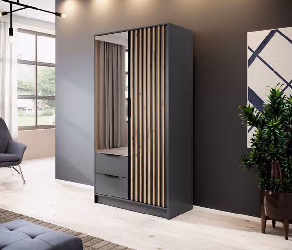 Armadio "Nelly" ad ante battenti grafite rovere Artisan larghezza 105cm