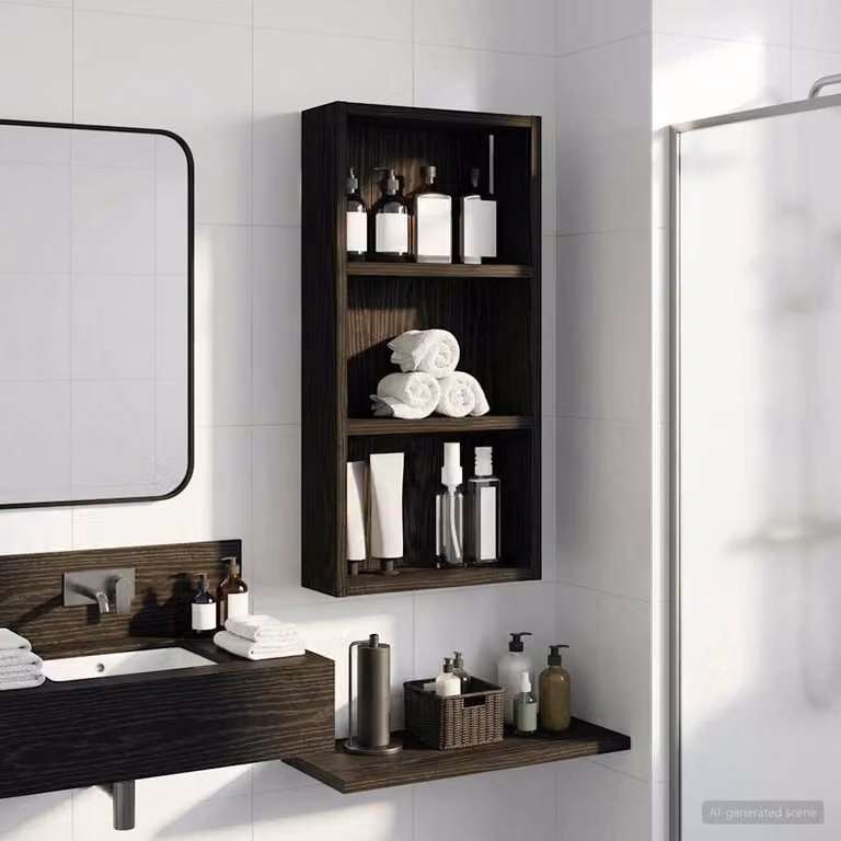 Armadio da bagno a muro moderno vidaXL in rovere e nero con ripiani interni L/P/H: 60,5 x 30 x 10 cm