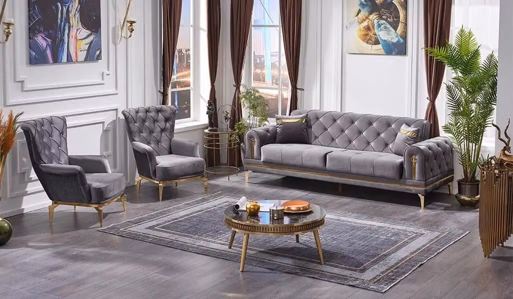Couchgarnitur Sofa Set 3tlg Design 2x Sessel Chesterfield Sofa Dreisitzer