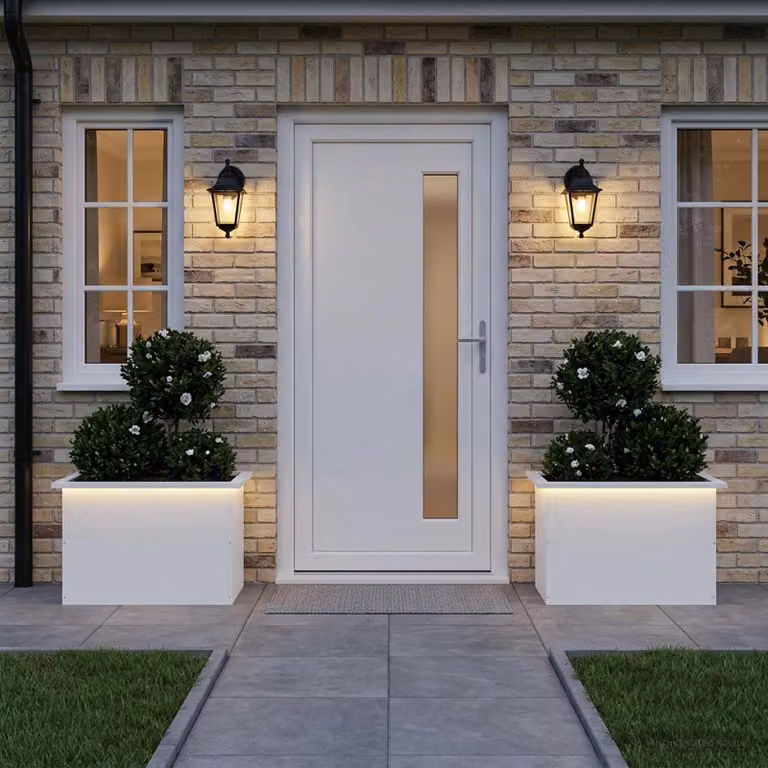 Set di 2 fioriere da giardino con LED vidaXL in acciaio, colore bianco, L: 60 cm, P: 40 cm, H: 40 cm
