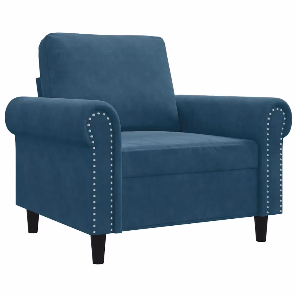 Poltrona moderna in velluto blu vidaXL con struttura in metallo e braccioli – 2