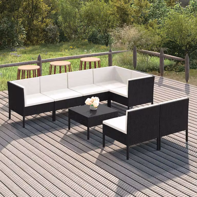vidaXL Set Divani da Giardino 8 pz a Forma a U con Cuscini, Struttura in Metallo e Polyrattan Nero e Bianco