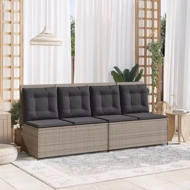Panchina da giardino moderna vidaXL in rattan e metallo grigia