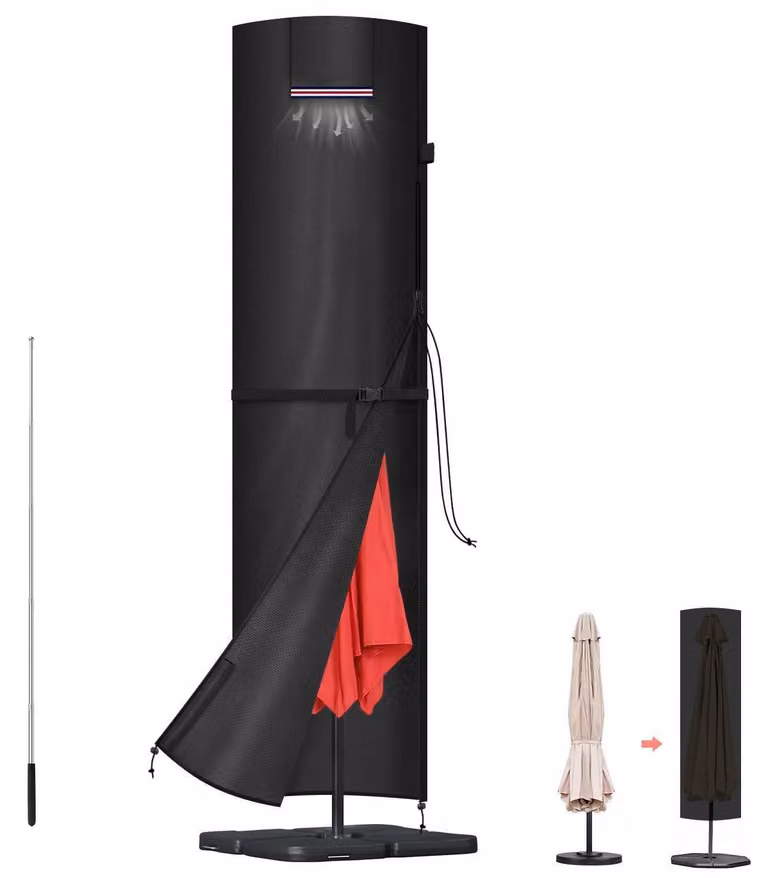 Copertura protettiva per ombrellone da giardino, modello a vela, con supporto, dimensioni 240x58/58 cm, impermeabile, resistente al vento, tessuto Oxford 420D, colore grigio