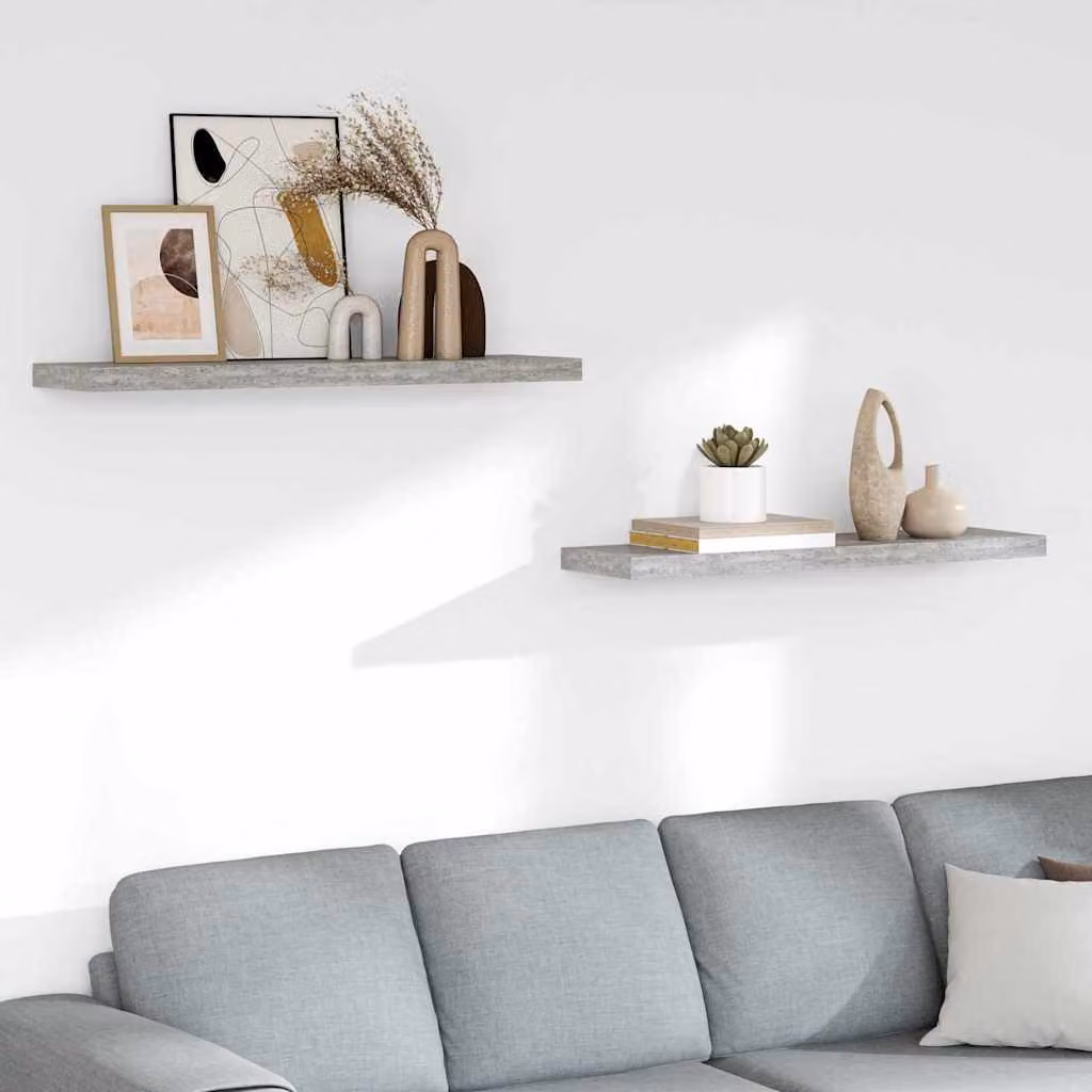 Set di 2 scaffali a parete vidaXL in MDF e metallo, colore grigio cemento, L 90 cm x P 23,5 cm x H 3,8 cm