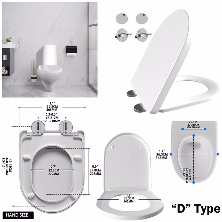 Copriwater - Sedile per WC - Sistema di abbattimento automatico - Chiusura rapida - Cerniere superiori - Portata elevata - Bianco