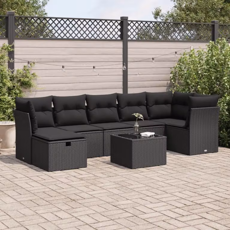 Maison Exclusive - Set da giardino 8 pezzi con cuscini in polyrattan nero