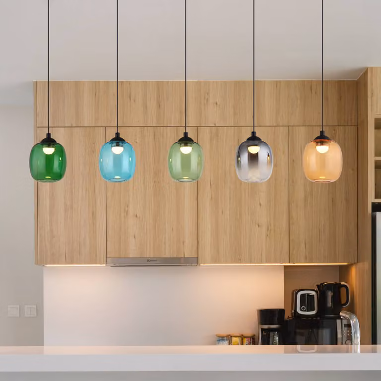 Globo Lampada LED a sospensione Minara, 5 luci, lunghezza 102 cm, colorata, vetro Minara, Multicolore, Soggiorno / Sala da pranzo, Metallo, Moderno