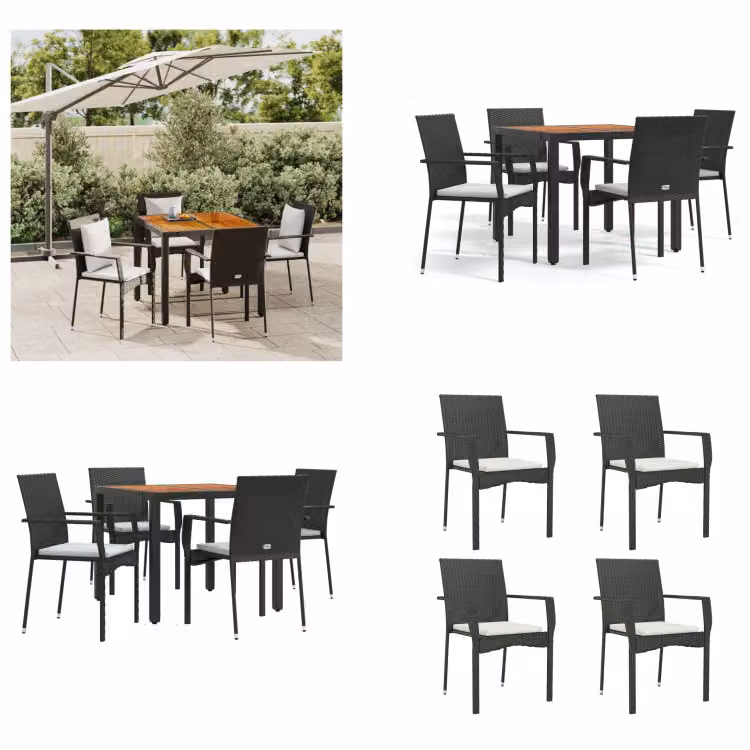 vidaXL Set da pranzo da giardino 5 pezzi con cuscini in poly rattan nero - Set da pranzo da giardino - Set da pranzo da giardino - Set da pranzo da terrazza