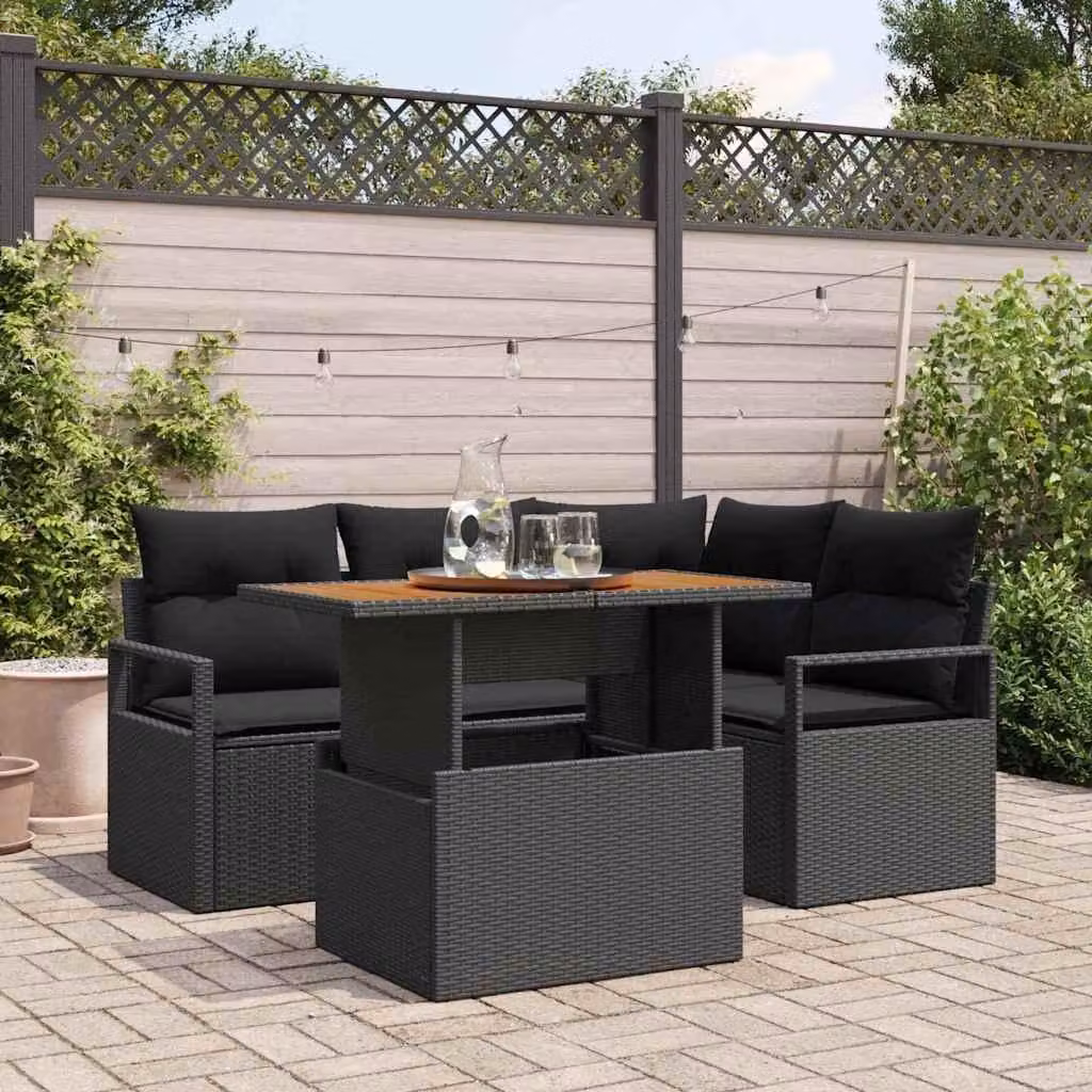 Maison Exclusive - Set da giardino composto da 5 pezzi, divano in rattan sintetico nero