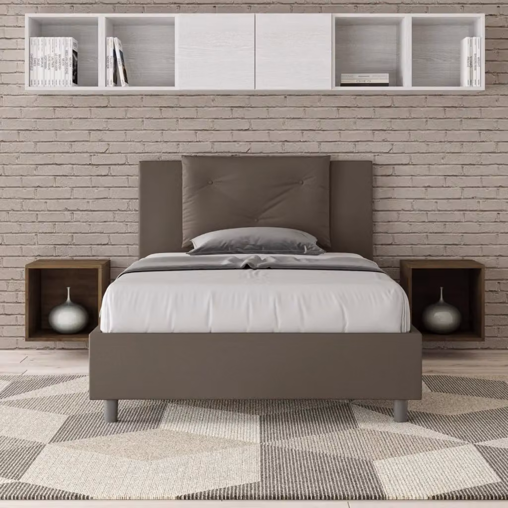 Letto contenitore moderno GIORDANOSHOP con rete a sollevamento, rivestimento in tessuto, L/P/H: 120 x 200 x 135 cm, colore beige e grigio – 2