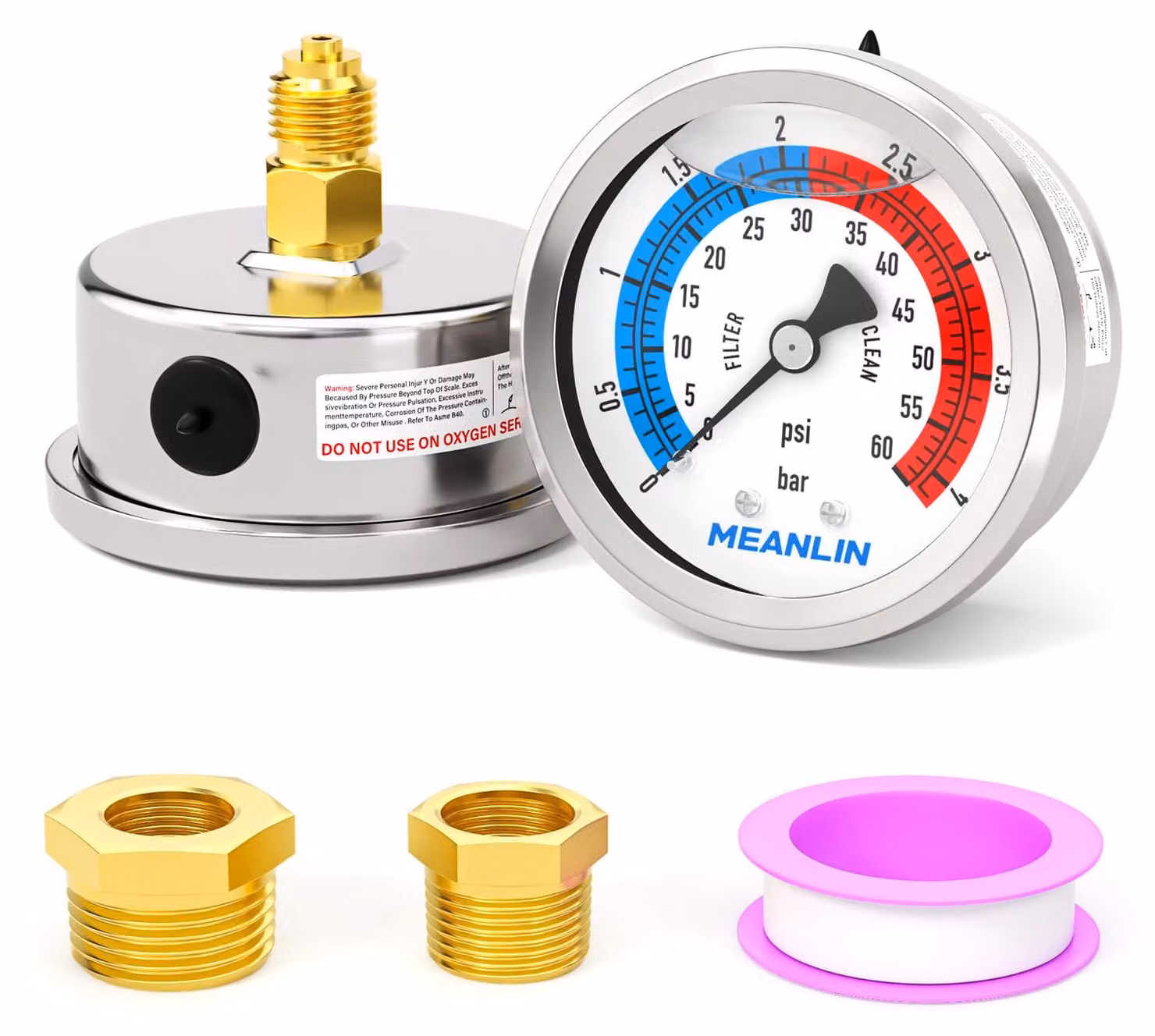 Manometro da 0 a 4 bar / 0 a 60 psi, con quadrante da 2 pollici, riempito con glicerina