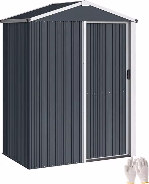 Casetta da Giardino Outsunny in Acciaio Zincato Grigio con Porta Scorrevole e Serratura