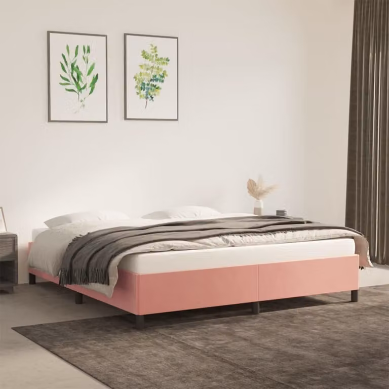 The Living Store Rete da letto rosa 180x200 cm in velluto
