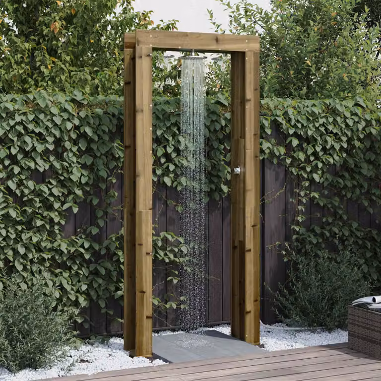 Doccia da esterno vidaXL in legno e acciaio inossidabile, colore marrone, Altezza: 226 cm