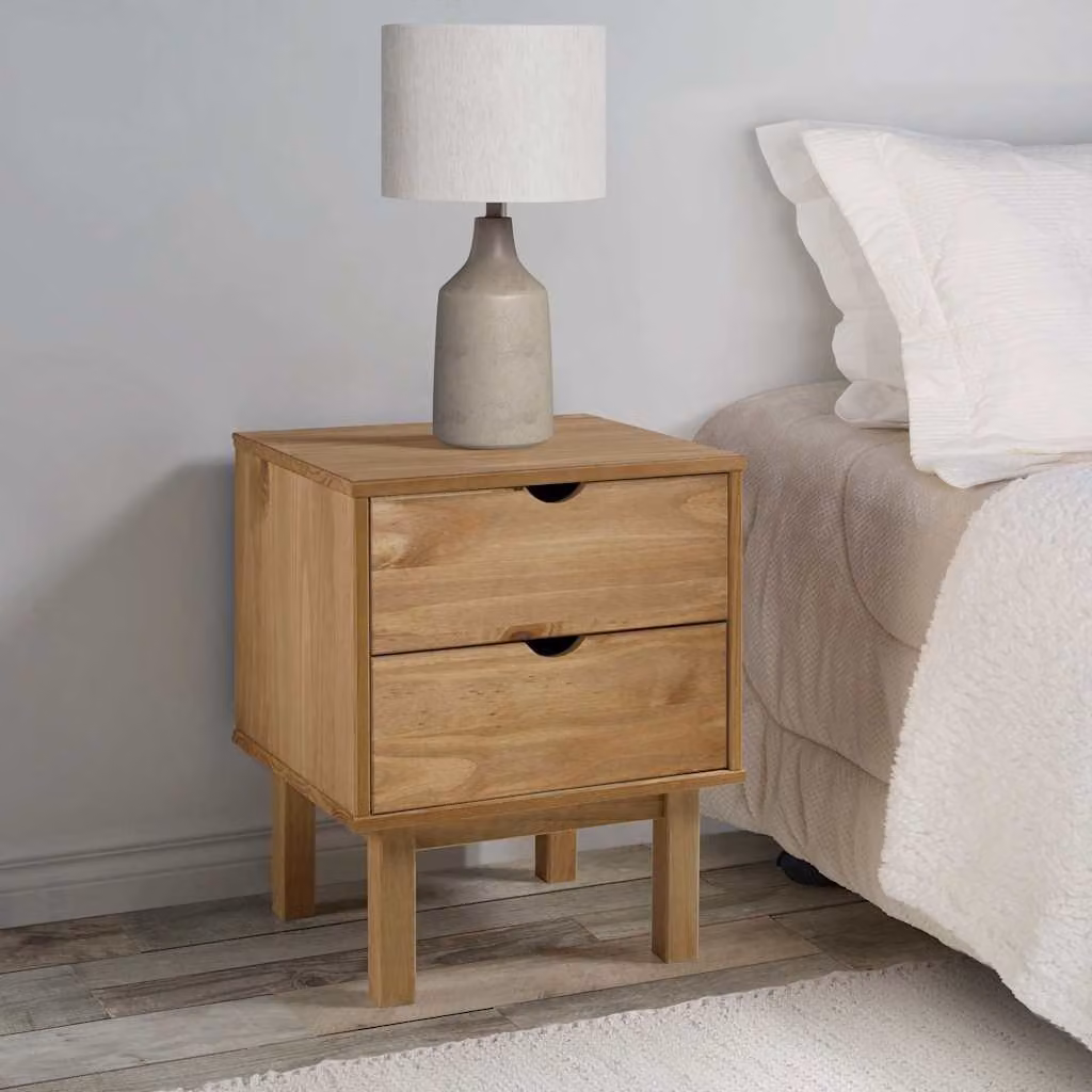 Comodino OTTA vidaXL in legno massello di pino marrone, stile scandinavo, L 45 cm x P 39 cm x H 57 cm