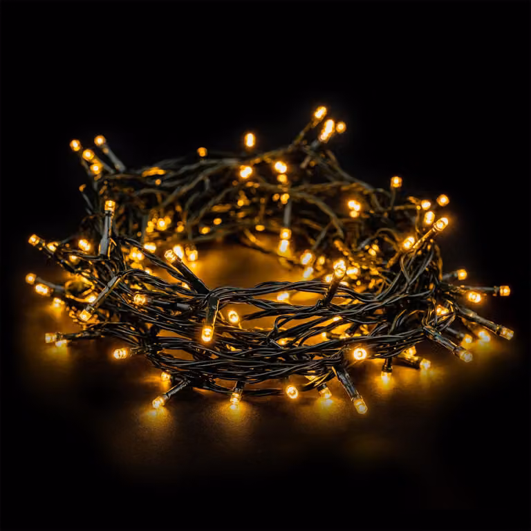 Catena luminosa a LED, 10 metri, 100 LED bianco caldo, grado di protezione IP44, 230 V