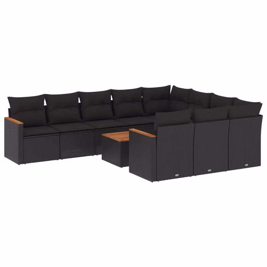 Set di Divani da Giardino a Forma di U vidaXL in Polyrattan Nero con Cuscini e Tavolino da Esterno – 2
