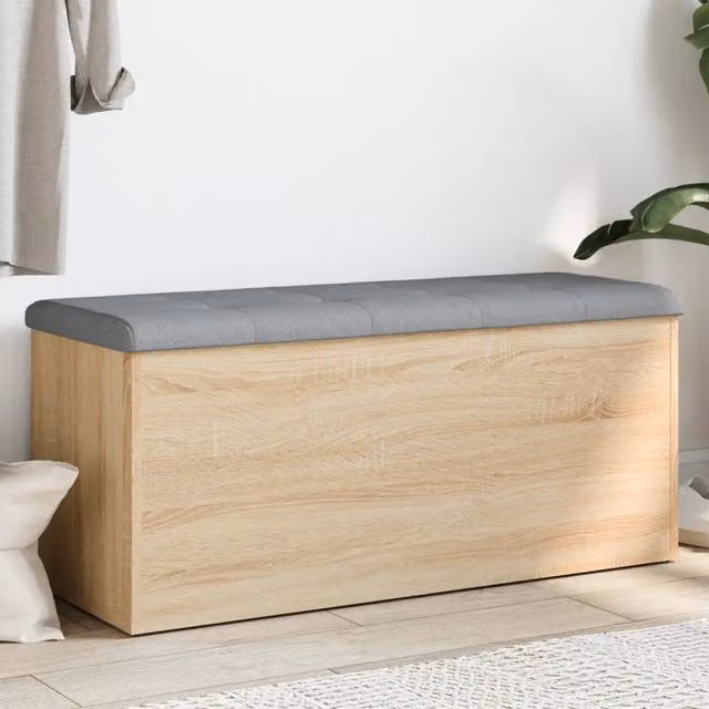 Panca contenitore moderna vidaXL in legno MDF color rovere, L: 102 cm, P: 42 cm, H: 45 cm