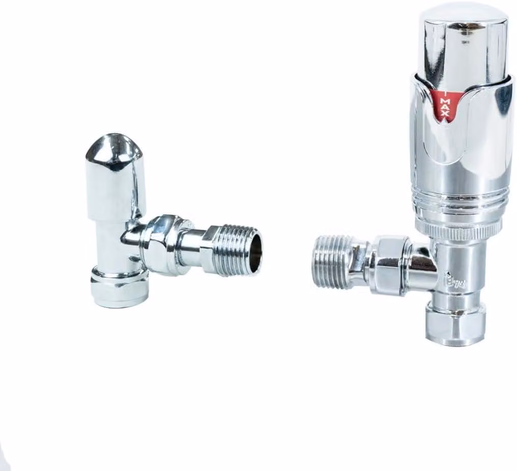 Set di valvole termostatiche per radiatori, in ottone, cromate, da 1/2 pollice x 15 mm, a forma angolare, per impianti di riscaldamento