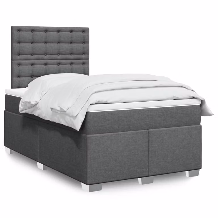 vidaXL Giroletto a Molle con Materasso Ibrido in Tessuto Grigio e Bianco L/P: 120 x 200 cm