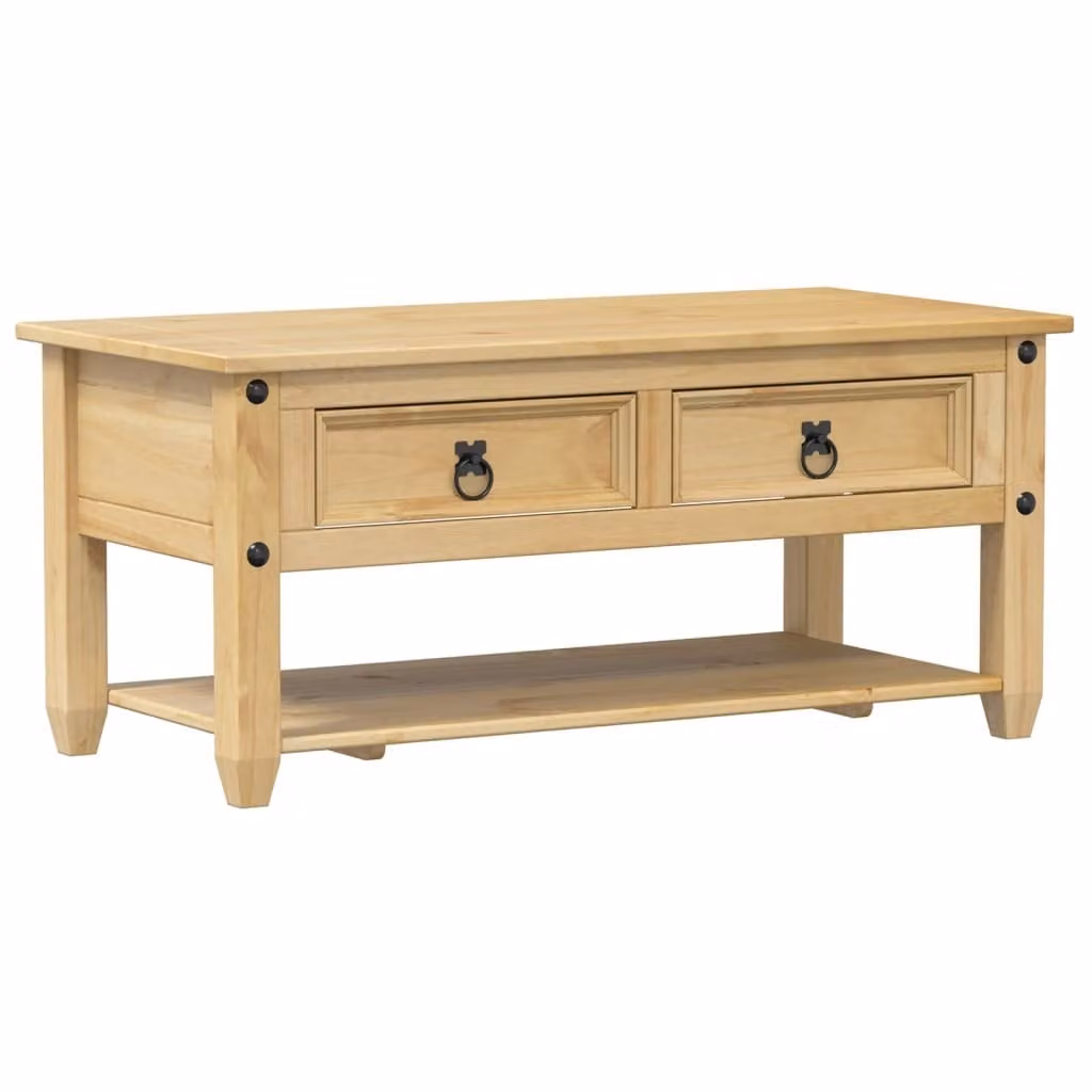 Tavolino con Cassetti 100x48x45cm Legno Massello di Pino
