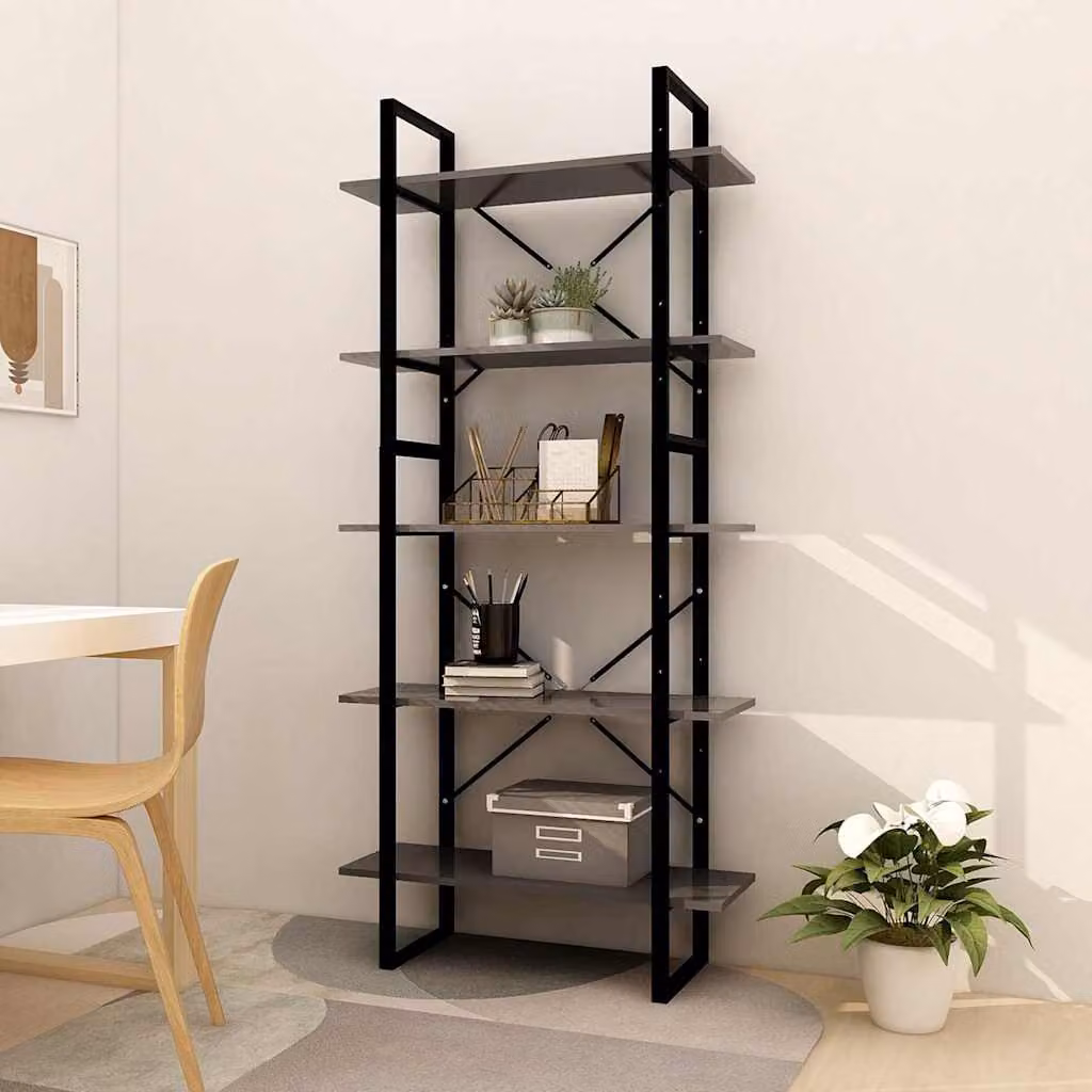 Libreria Industrial vidaXL con 5 Ripiani in Stile Moderno, Colore Grigio, L 80 cm x P 30 cm x H 175 cm